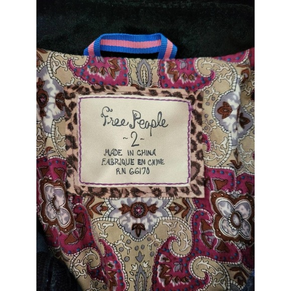 Free People Jacket Womens Size 2 Navy Paisley Peplum Velvet Floral Buttoned Boho - Picture 9 of 10